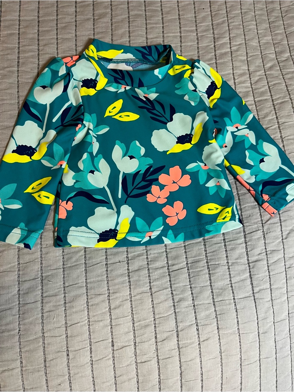 Kids Floral Long-Sleeve Rashguard Swim Top - Teal/Green